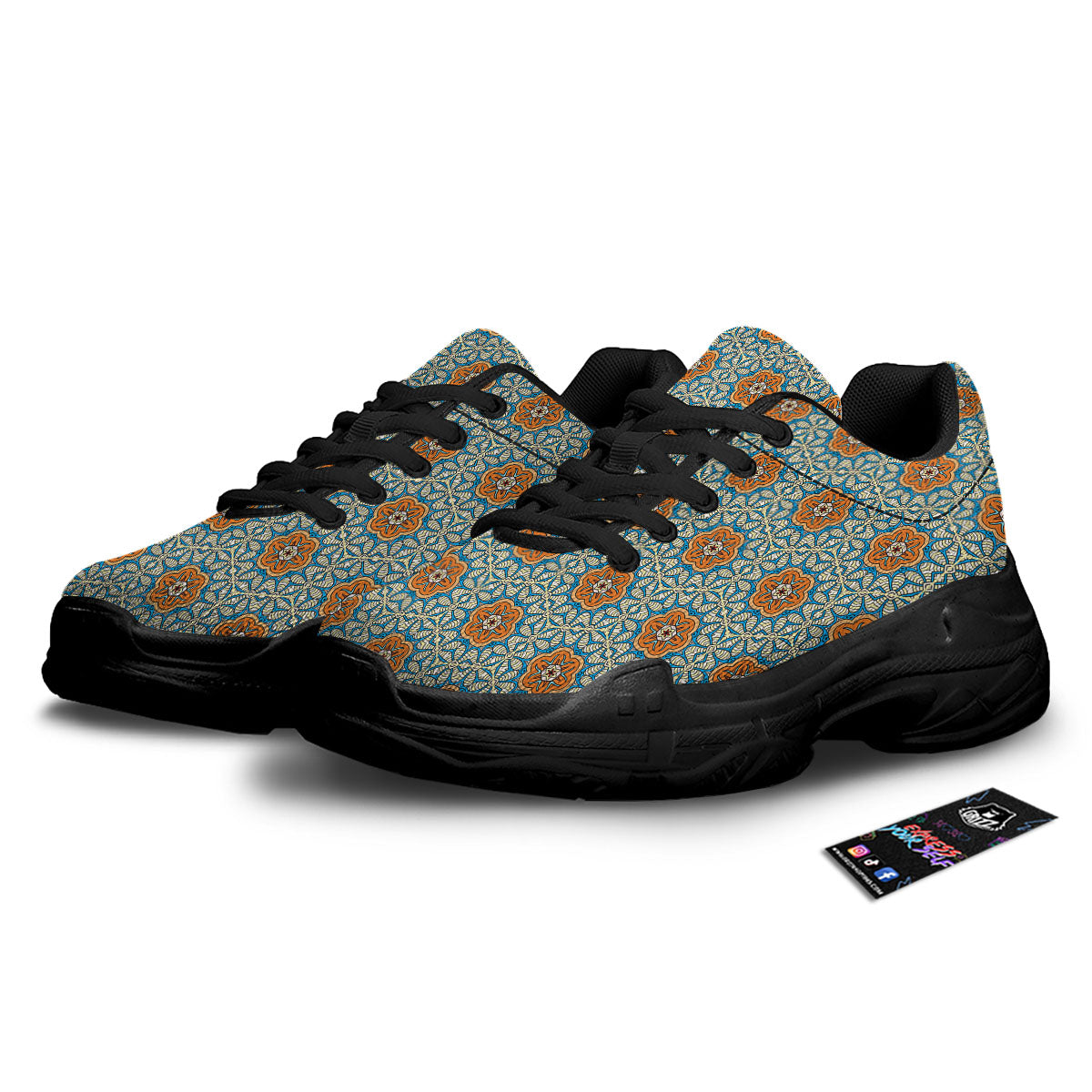 Bohemian Mandala Floral Print Pattern Black Chunky Shoes-grizzshop