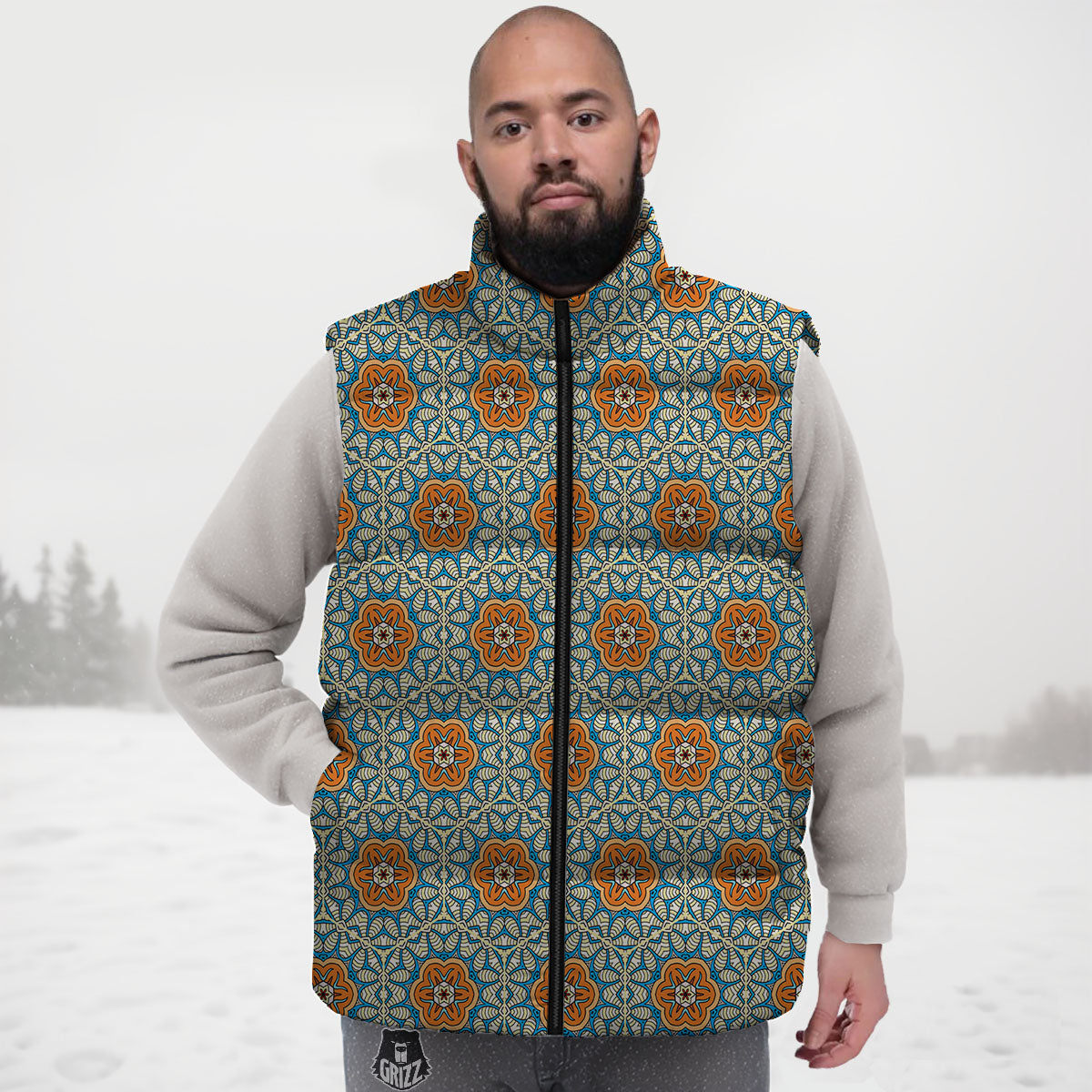 Bohemian Mandala Floral Print Pattern Down Vest