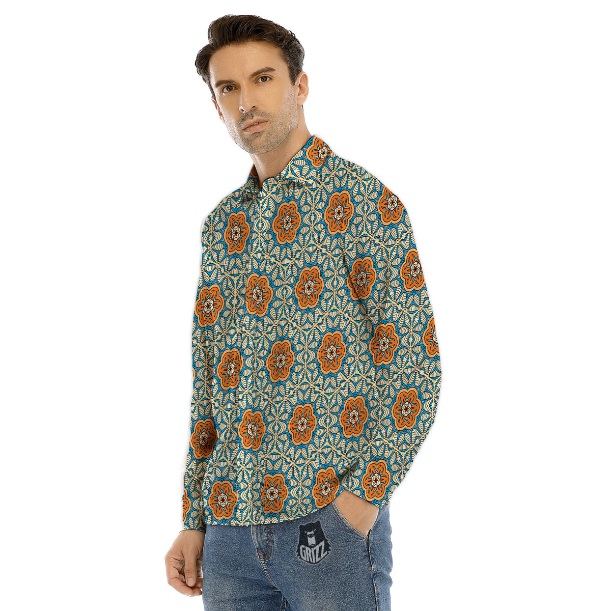 Bohemian Mandala Floral Print Pattern Men's Dress Shirts-grizzshop