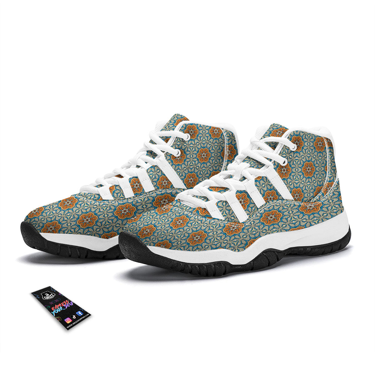Bohemian Mandala Floral Print Pattern White Bball Shoes-grizzshop