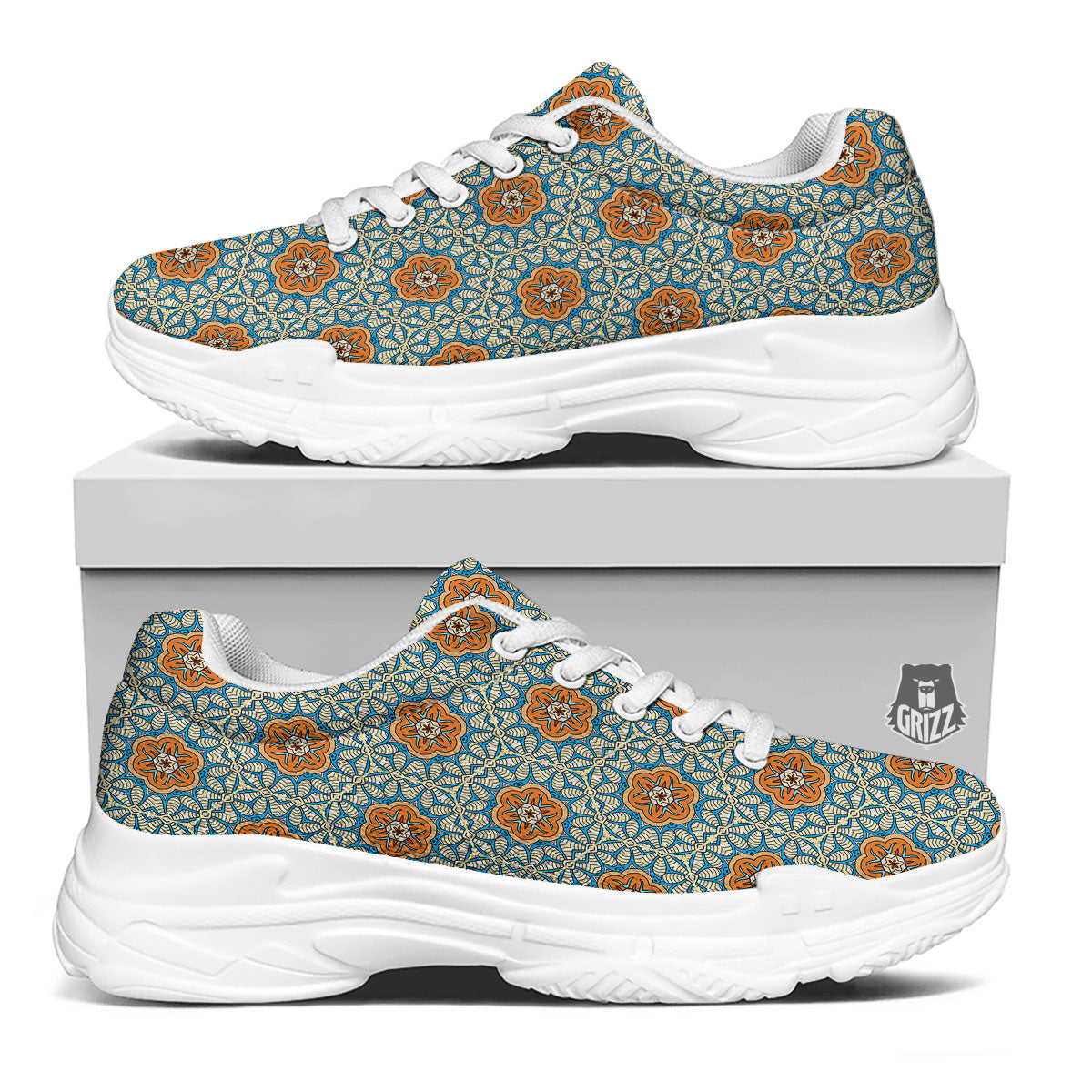 Bohemian Mandala Floral Print Pattern White Chunky Shoes-grizzshop
