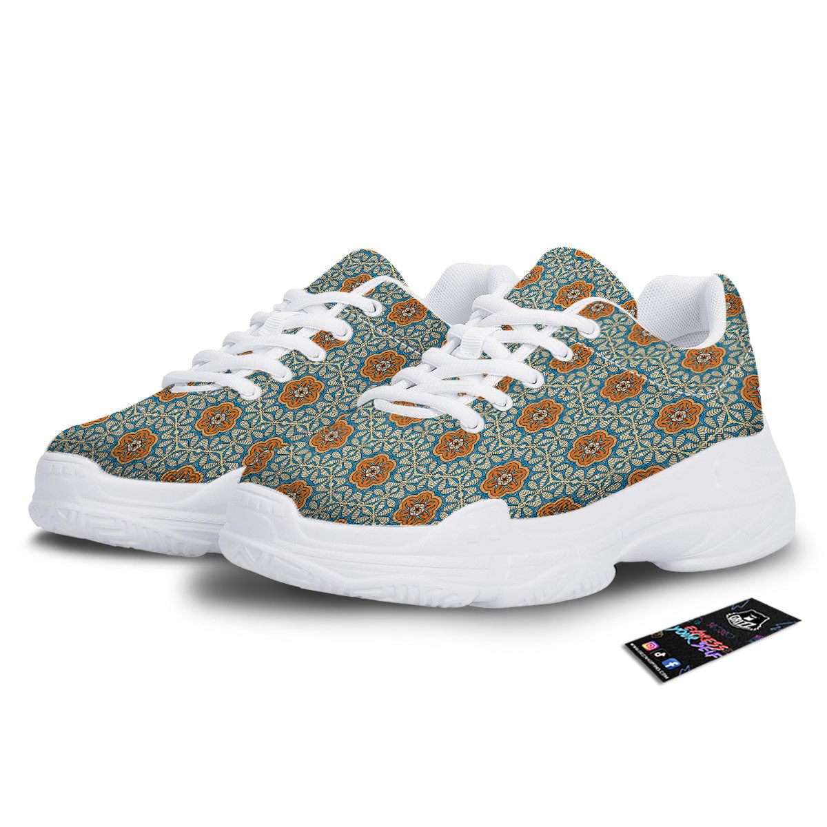 Bohemian Mandala Floral Print Pattern White Chunky Shoes-grizzshop