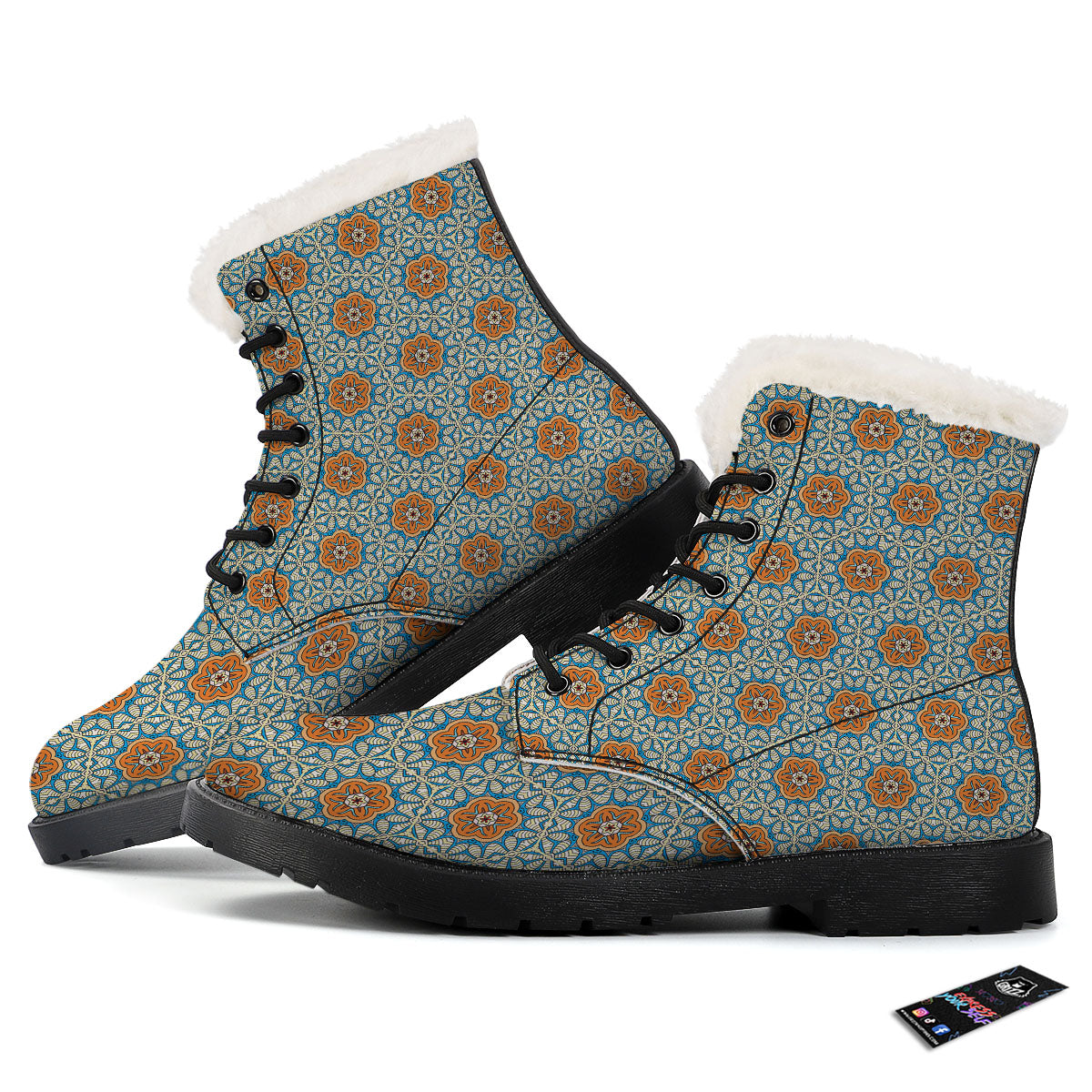 Bohemian Mandala Floral Print Pattern Winter Boots-grizzshop