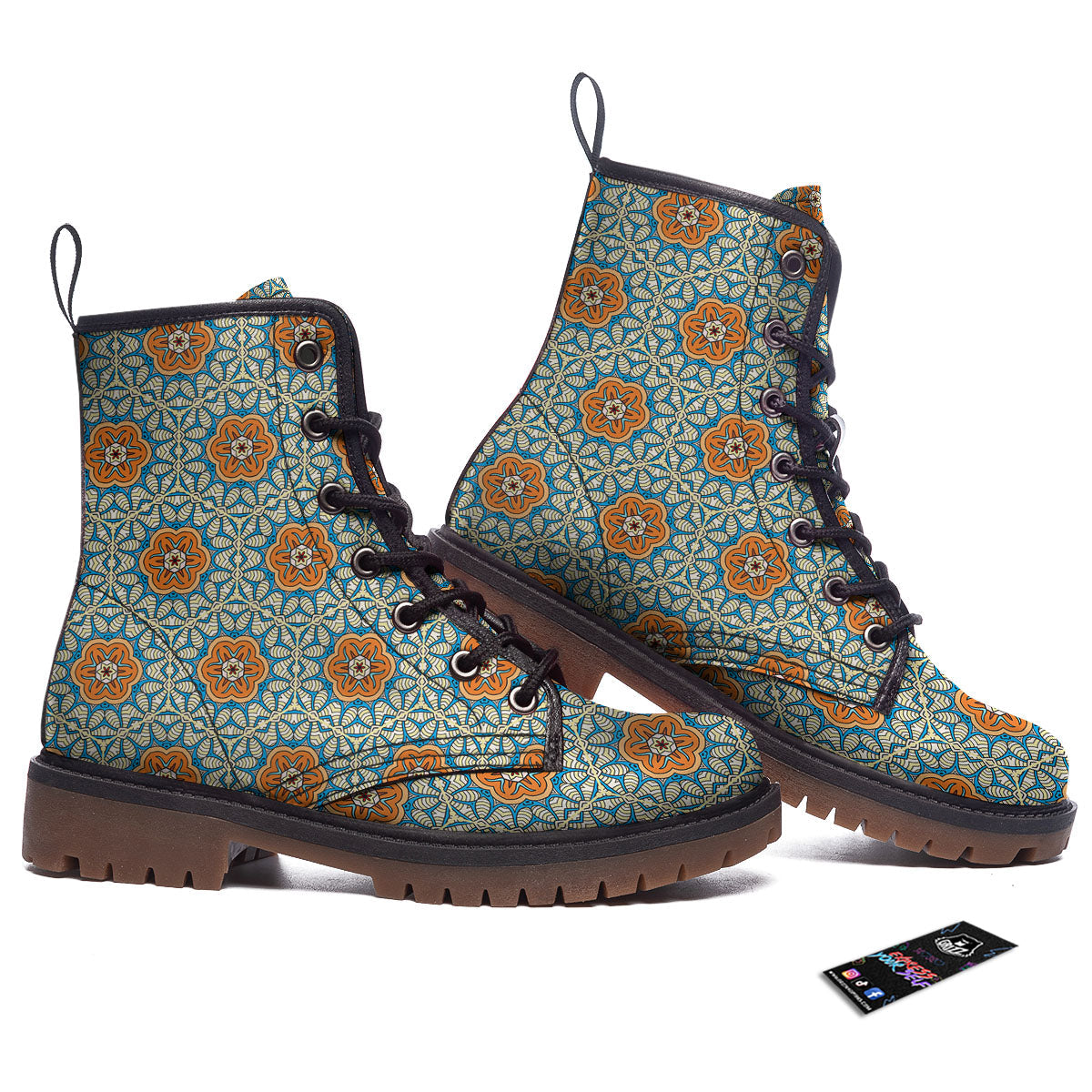 Bohemian Mandala Floral Print Pattern Work Boots-grizzshop