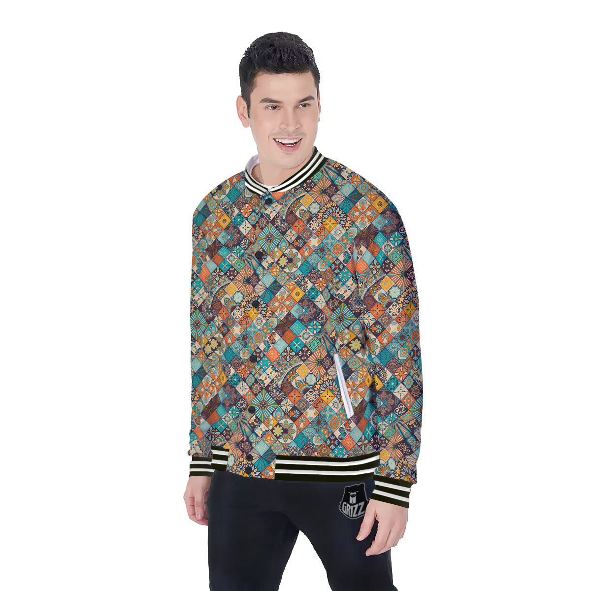 Bohemian Mandala Floral Vintage Print Pattern Baseball Jacket-grizzshop