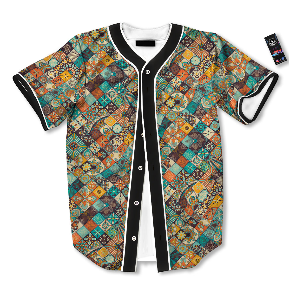 Bohemian Mandala Floral Vintage Print Pattern Baseball Jersey-grizzshop