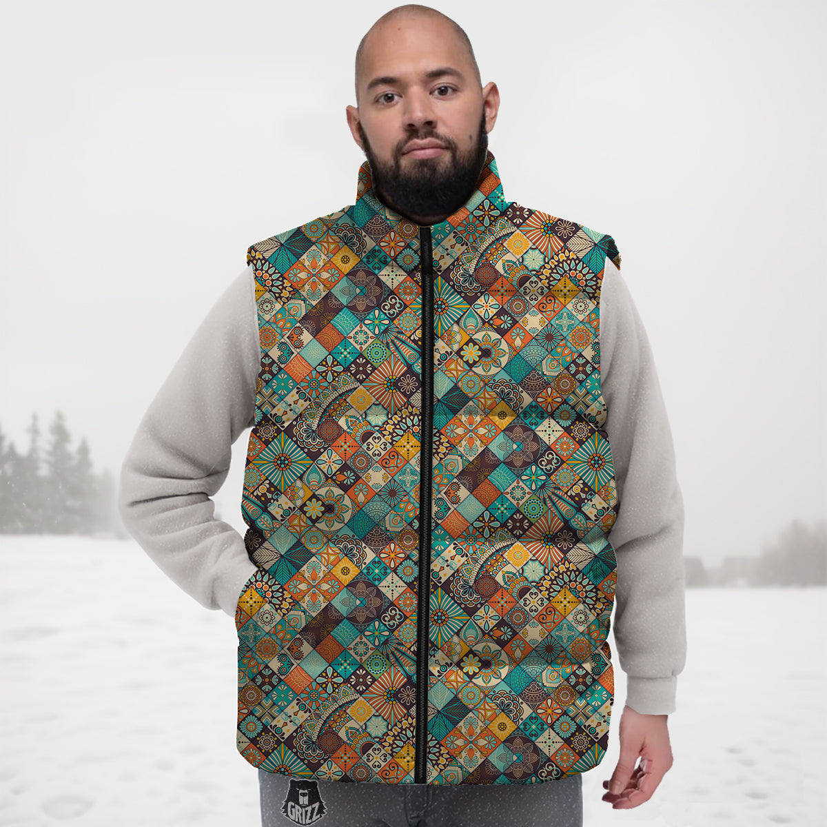 Bohemian Mandala Floral Vintage Print Pattern Down Vest