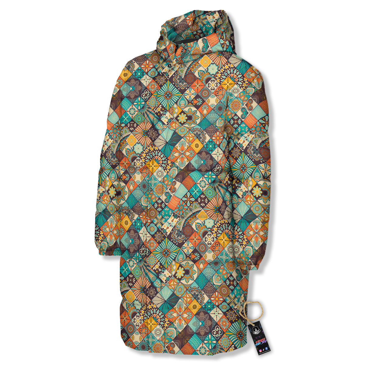 Bohemian Mandala Floral Vintage Print Pattern Long Down Jacket-grizzshop
