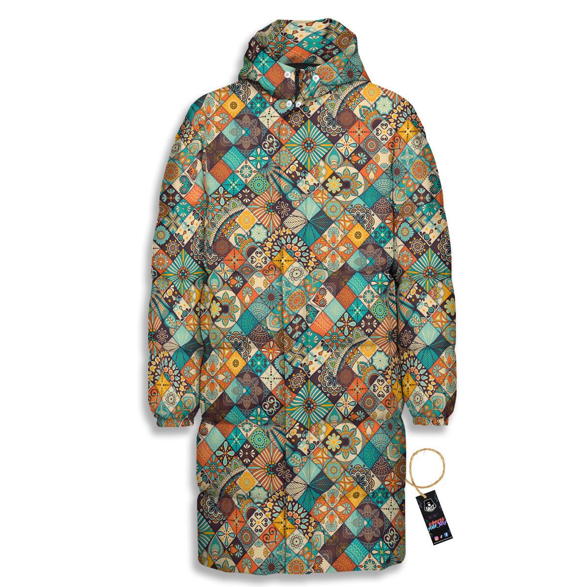 Bohemian Mandala Floral Vintage Print Pattern Long Down Jacket-grizzshop