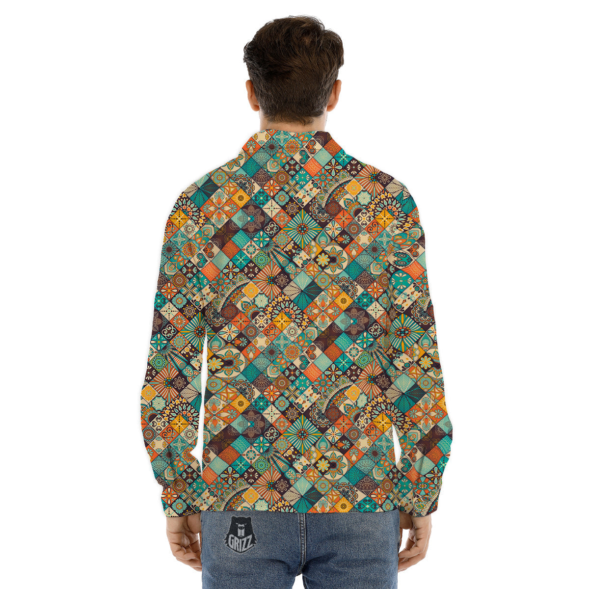 Bohemian Mandala Floral Vintage Print Pattern Men's Dress Shirts-grizzshop