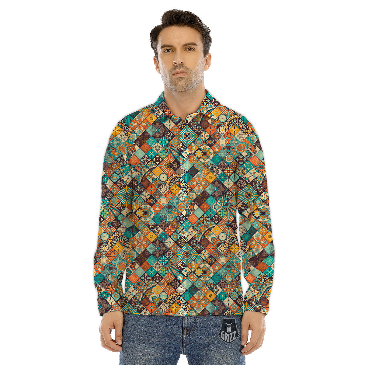 Bohemian Mandala Floral Vintage Print Pattern Men's Dress Shirts-grizzshop
