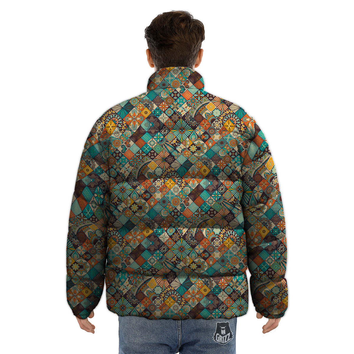 Bohemian Mandala Floral Vintage Print Pattern Puffer Jacket-grizzshop