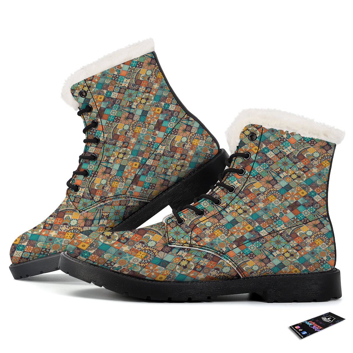Bohemian Mandala Floral Vintage Print Pattern Winter Boots-grizzshop