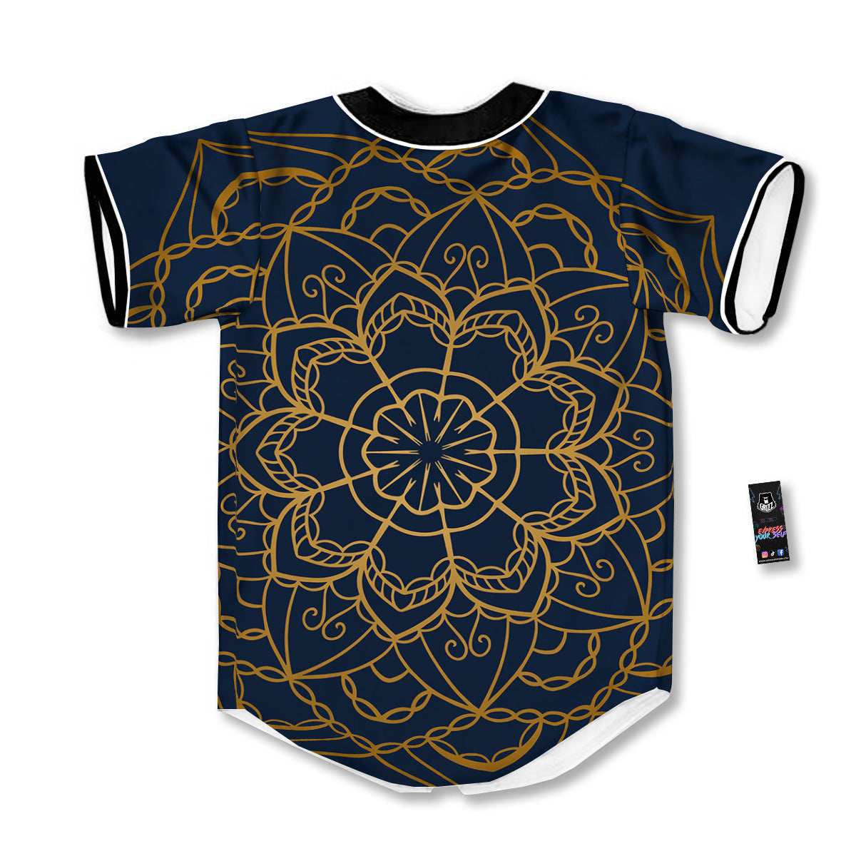 Bohemian Mandala Gold And Blue Print Baseball Jersey-grizzshop