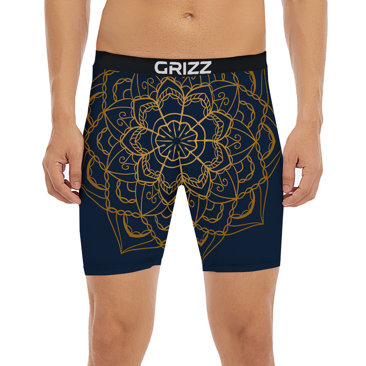 Bohemian Mandala Gold And Blue Print Boxer Briefs-grizzshop