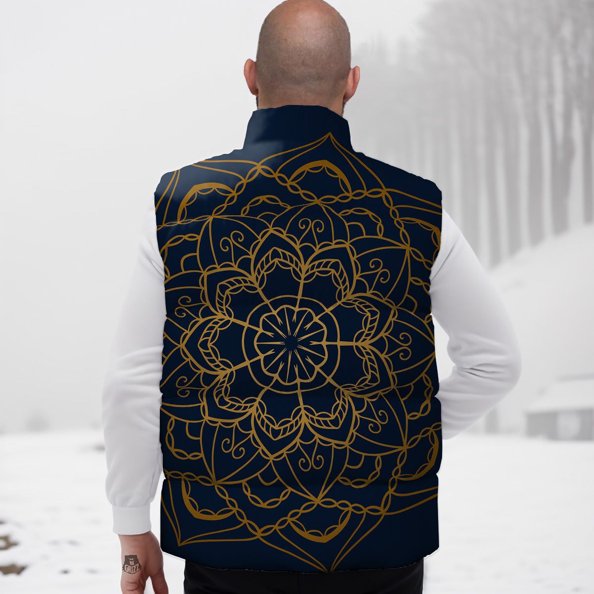 Bohemian Mandala Gold And Blue Print Down Vest