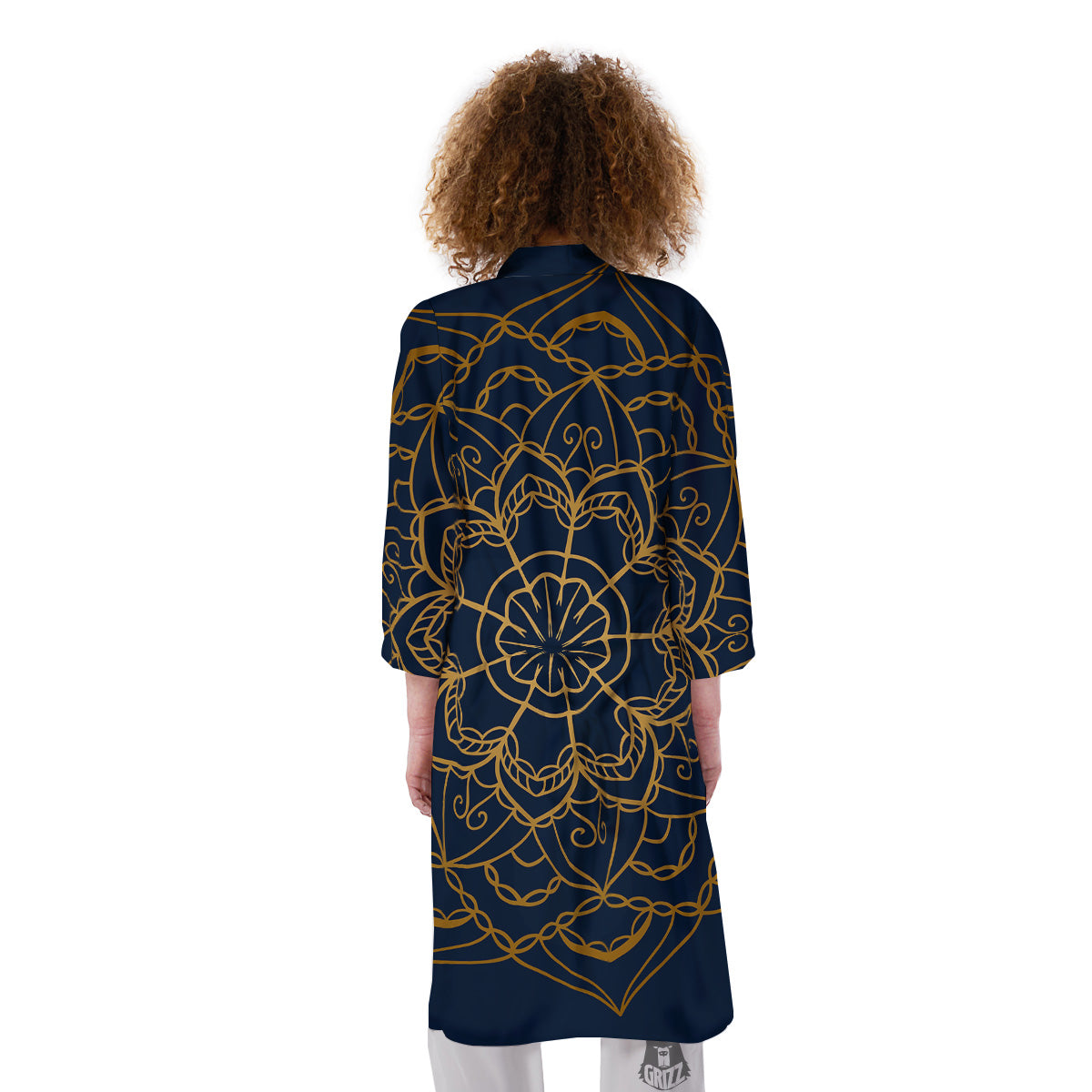 Bohemian Mandala Gold And Blue Print Kimono-grizzshop