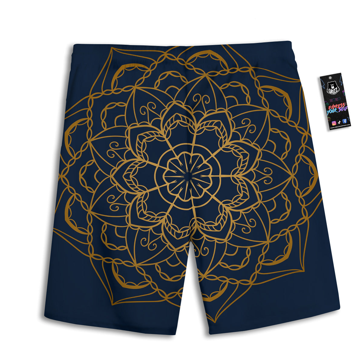 Bohemian Mandala Gold And Blue Print Men's Athletic Shorts