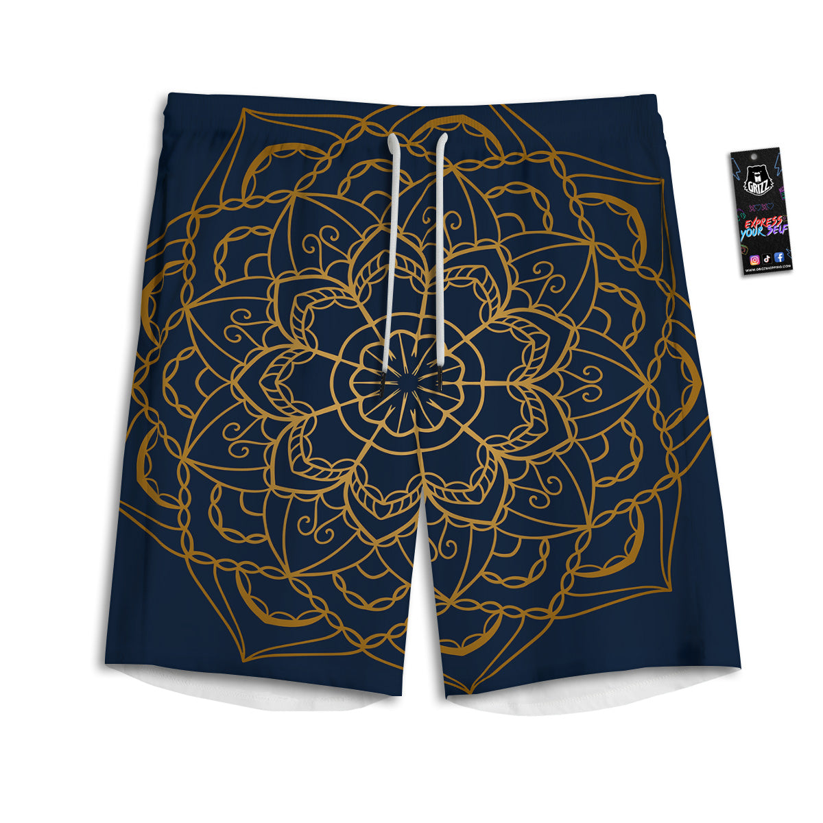 Bohemian Mandala Gold And Blue Print Men's Athletic Shorts
