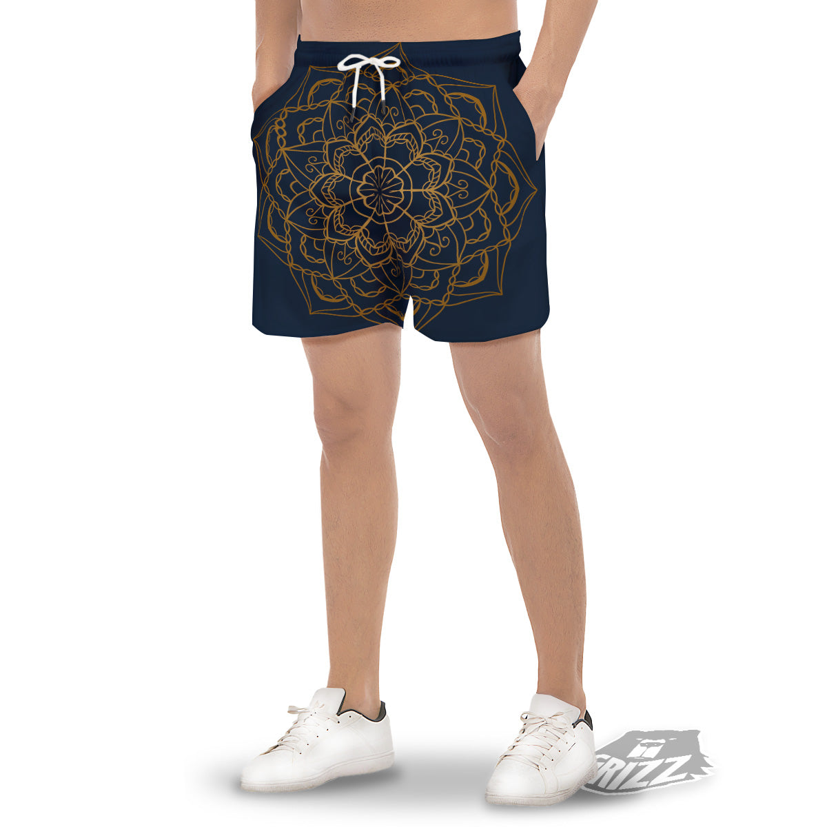 Bohemian Mandala Gold And Blue Print Men's Gym Shorts-grizzshop