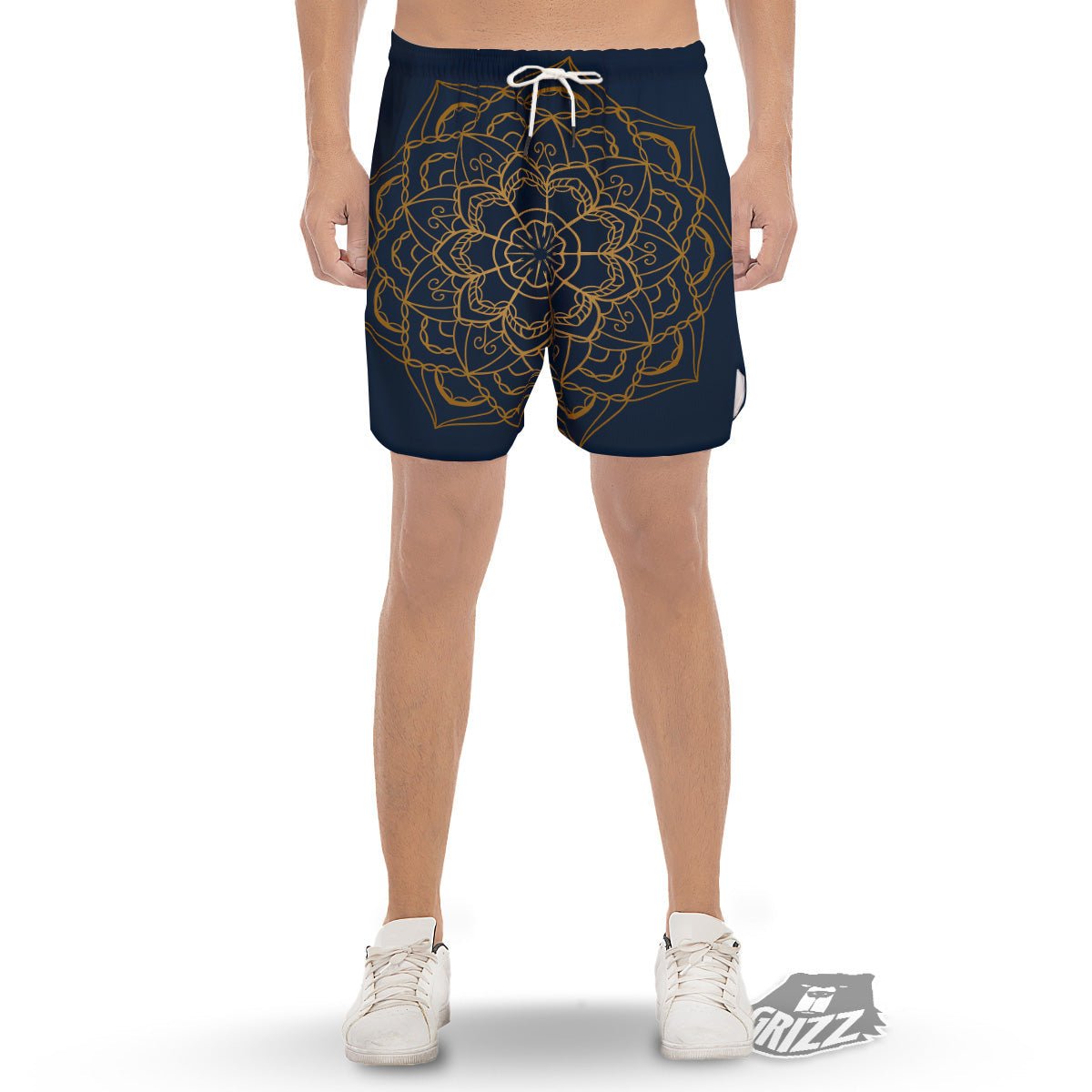 Bohemian Mandala Gold And Blue Print Men's Gym Shorts-grizzshop