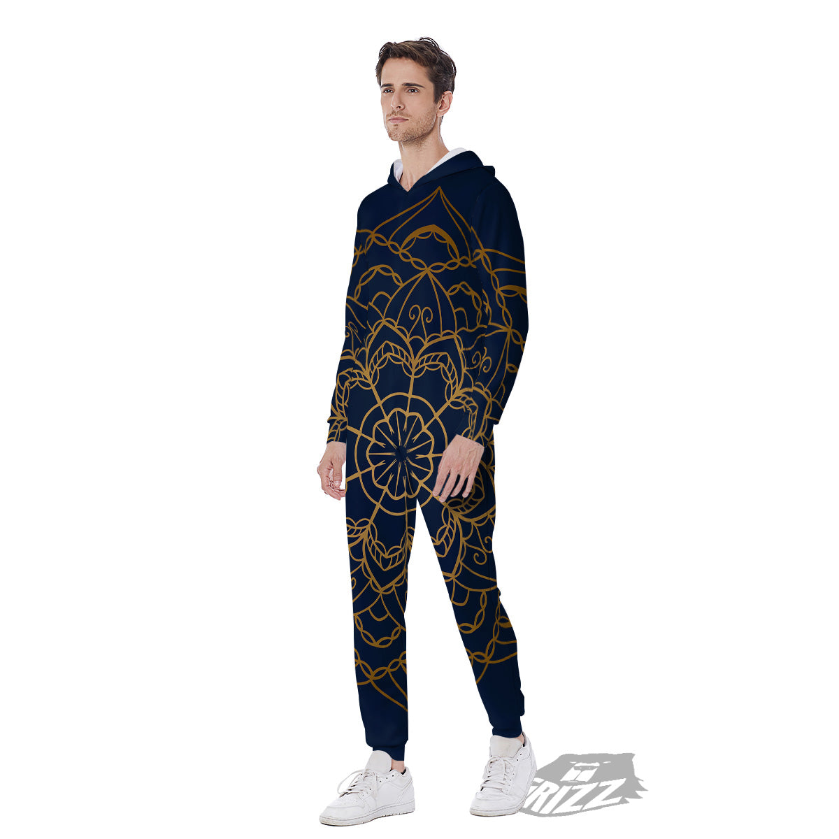 Bohemian Mandala Gold And Blue Print Men's Jumpsuit-grizzshop
