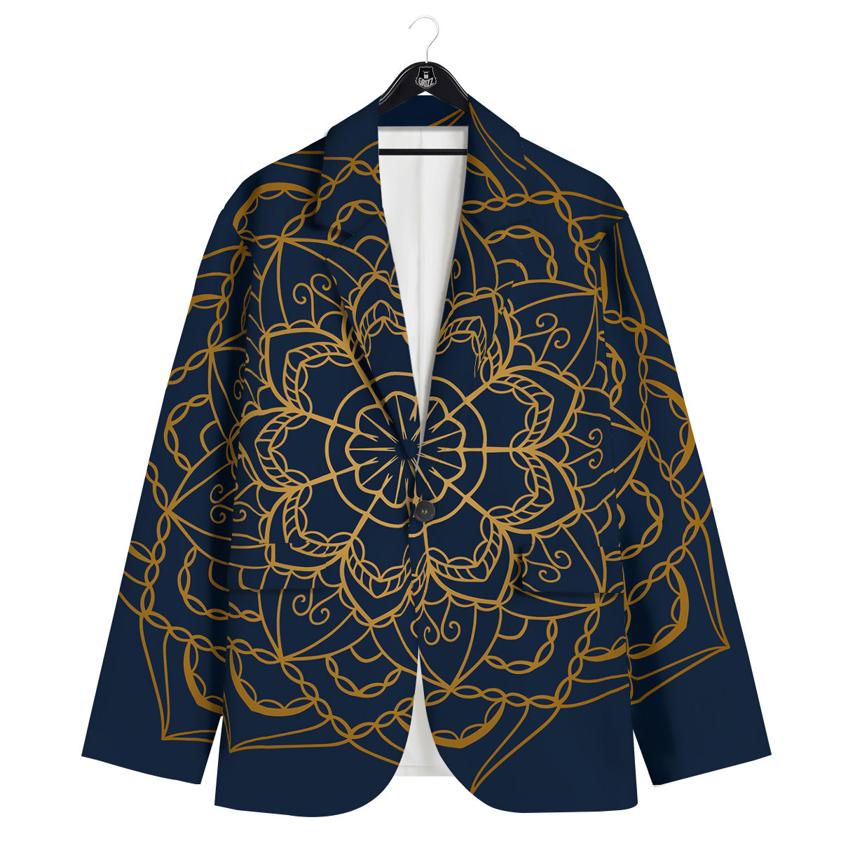 Bohemian Mandala Gold And Blue Print Men's Sport Coat-grizzshop