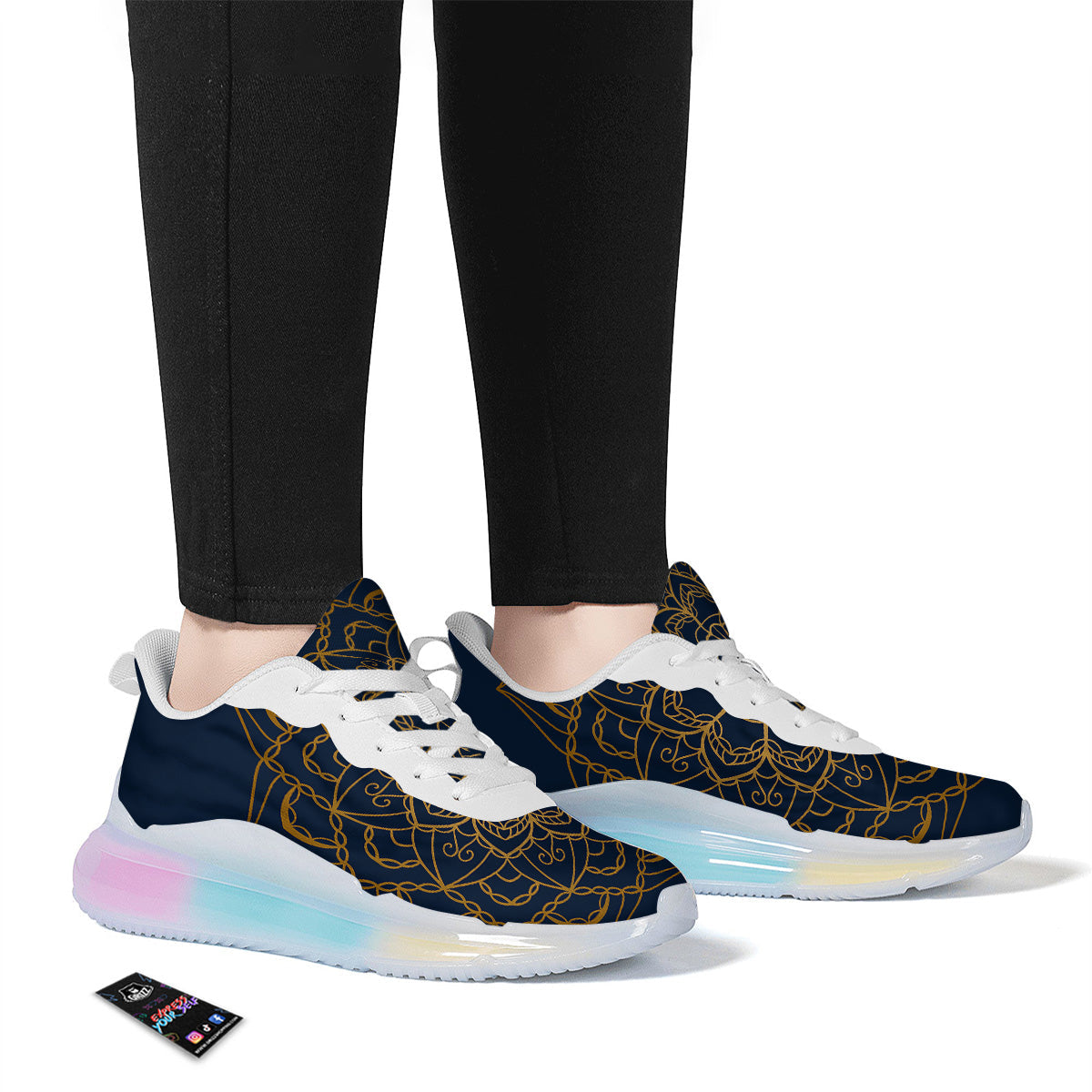 Bohemian Mandala Gold And Blue Print Running Sneakers-grizzshop