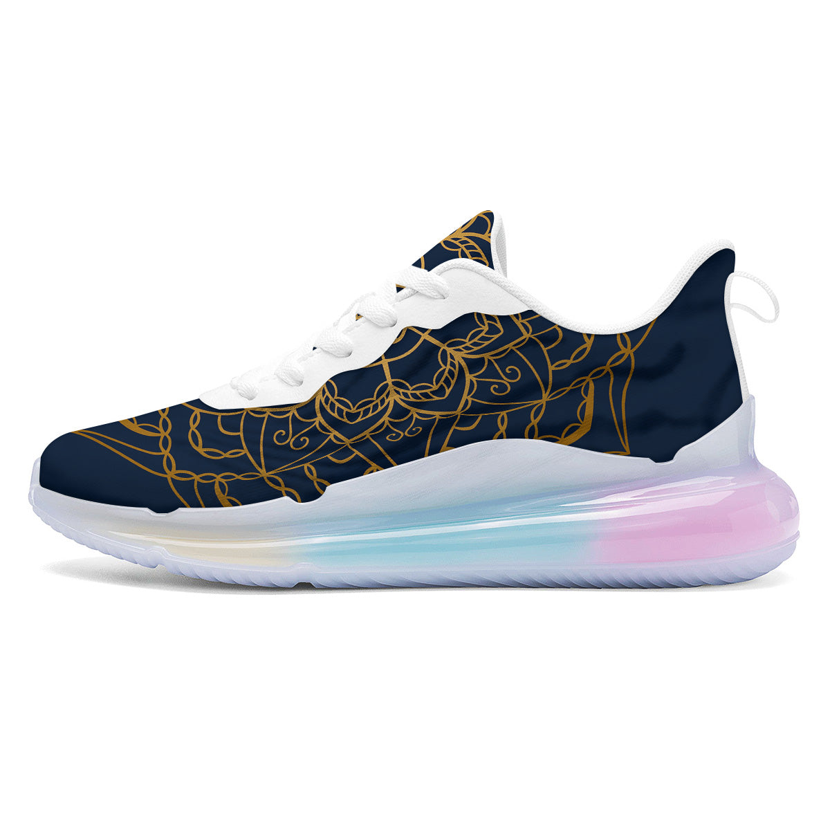 Bohemian Mandala Gold And Blue Print Running Sneakers-grizzshop