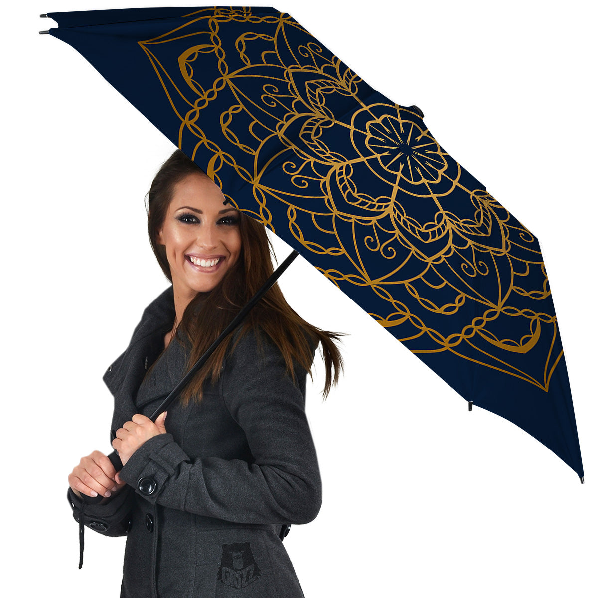 Bohemian Mandala Gold And Blue Print Umbrella-grizzshop