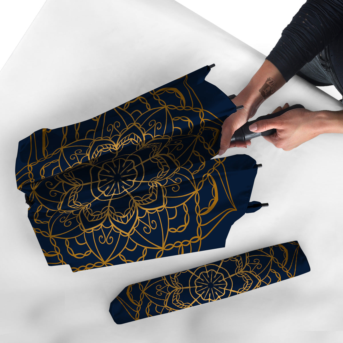 Bohemian Mandala Gold And Blue Print Umbrella-grizzshop