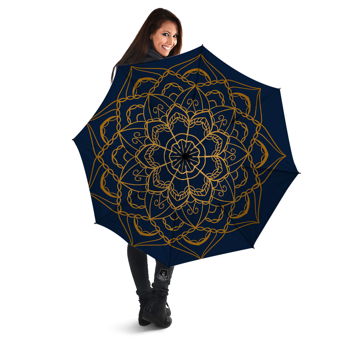 Bohemian Mandala Gold And Blue Print Umbrella-grizzshop