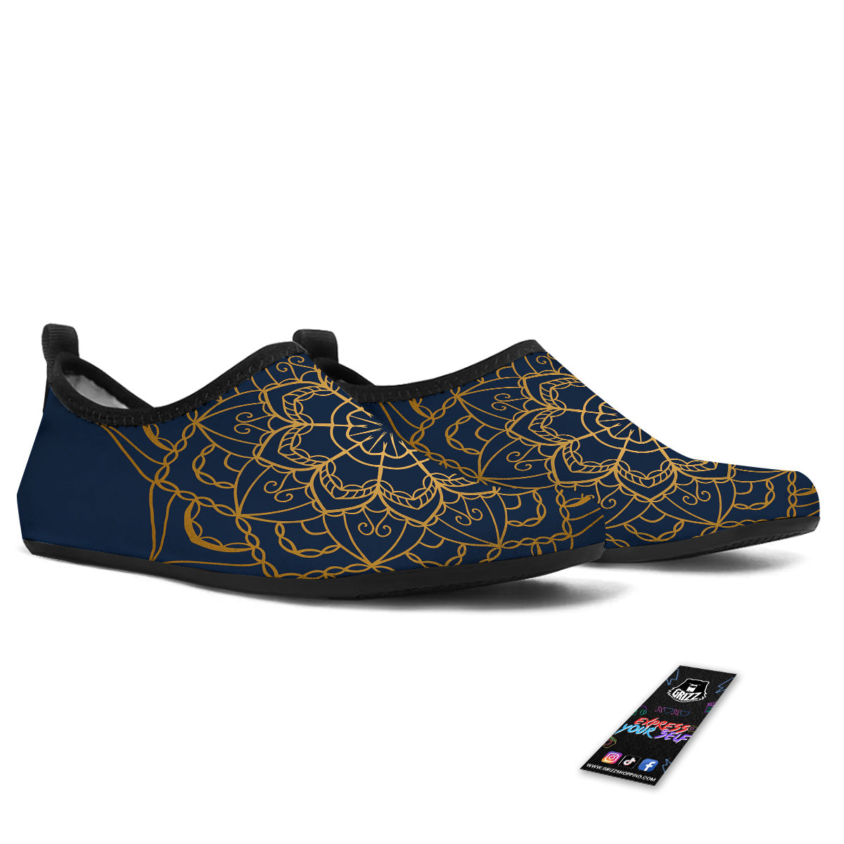 Bohemian Mandala Gold And Blue Print Water Shoes-grizzshop