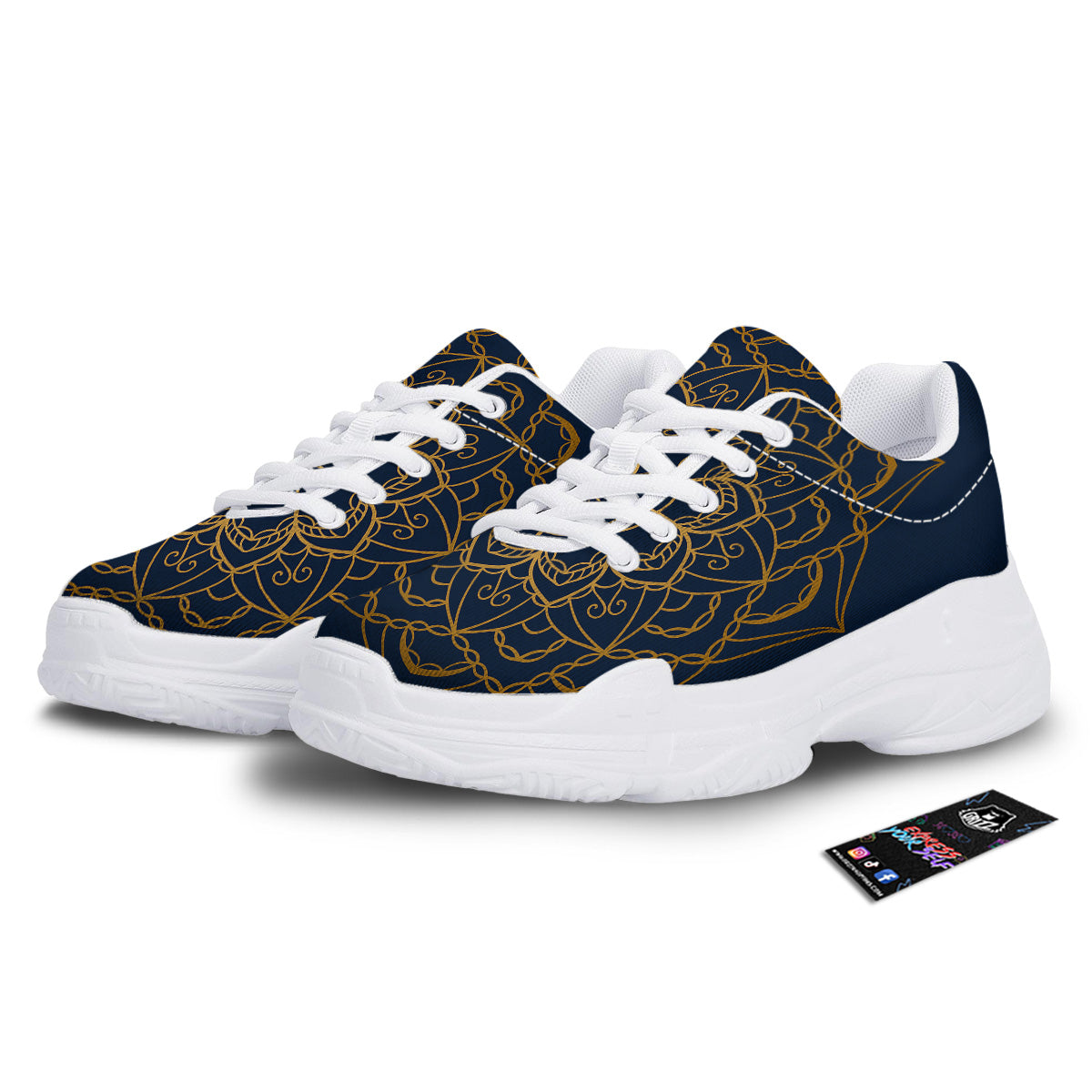 Bohemian Mandala Gold And Blue Print White Chunky Shoes-grizzshop