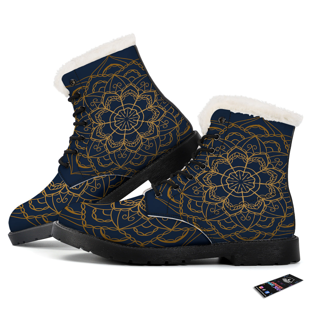 Bohemian Mandala Gold And Blue Print Winter Boots-grizzshop