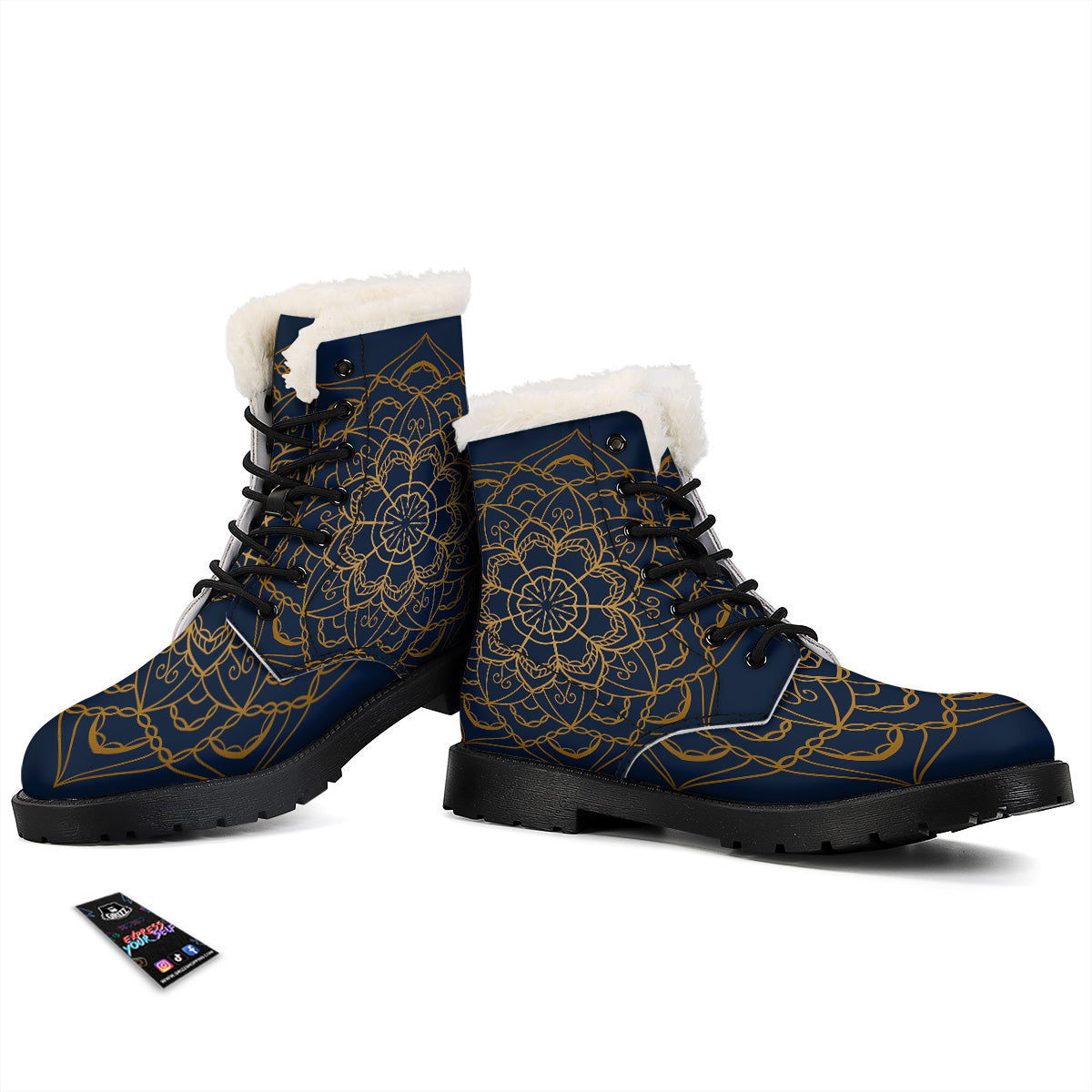 Bohemian Mandala Gold And Blue Print Winter Boots-grizzshop