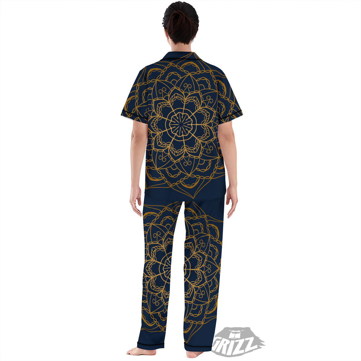 Bohemian Mandala Gold And Blue Print Women's Pajamas Set-grizzshop