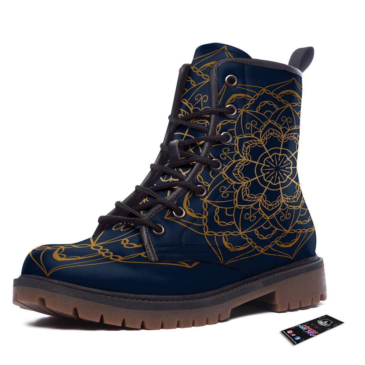 Bohemian Mandala Gold And Blue Print Work Boots-grizzshop