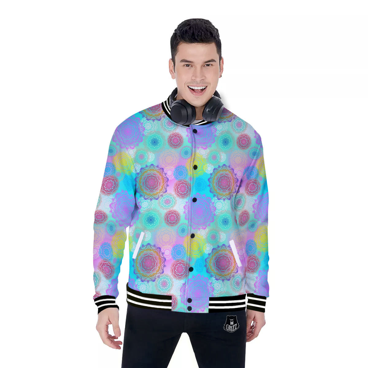 Bohemian Mandala Pastel Print Pattern Baseball Jacket-grizzshop