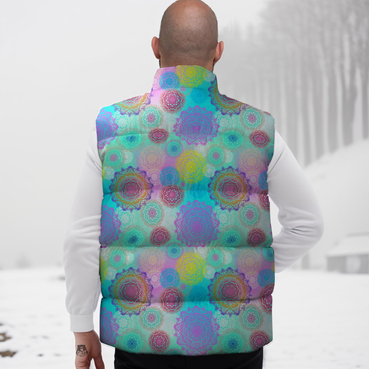 Bohemian Mandala Pastel Print Pattern Down Vest