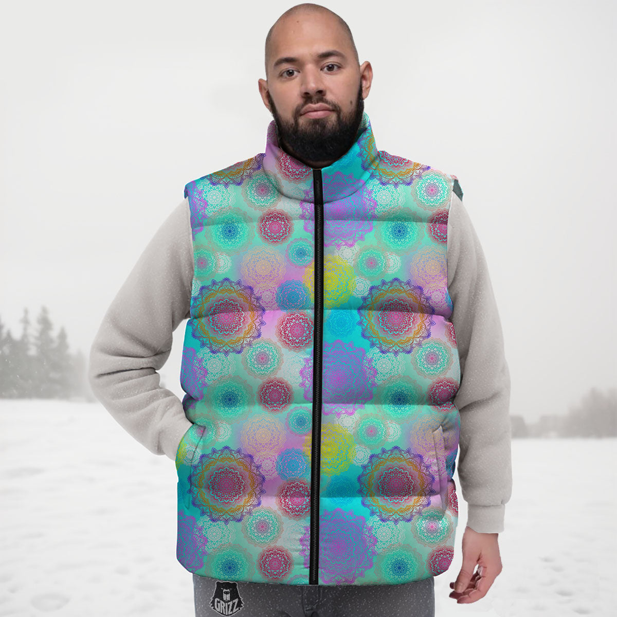 Bohemian Mandala Pastel Print Pattern Down Vest