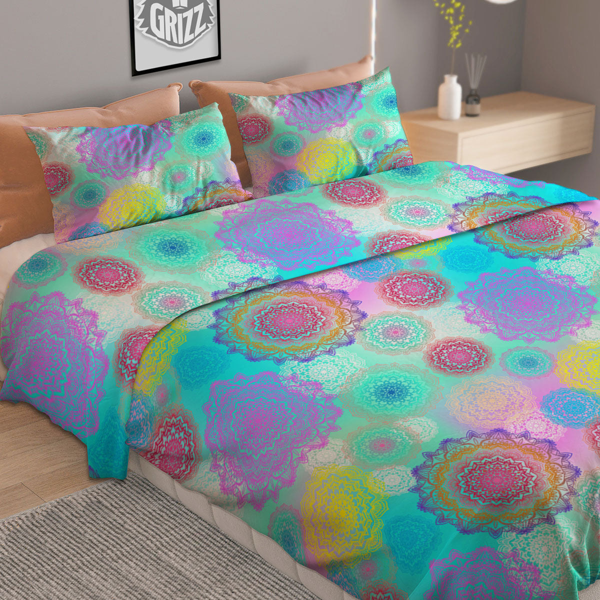 Bohemian Mandala Pastel Print Pattern Duvet Cover Bedding Set