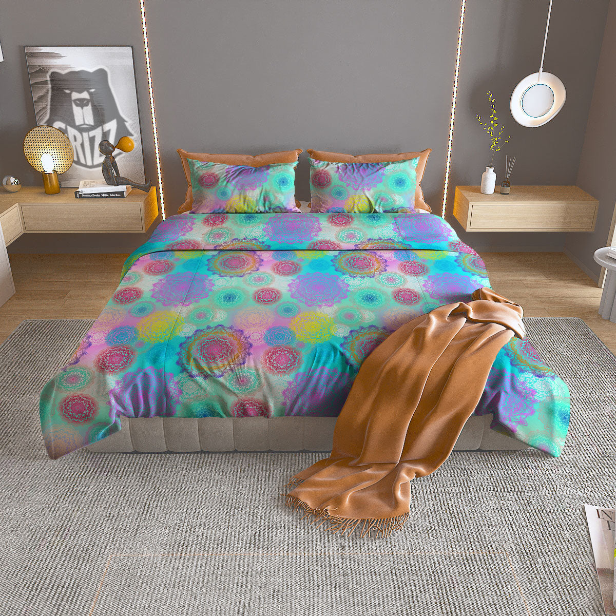 Bohemian Mandala Pastel Print Pattern Duvet Cover Bedding Set