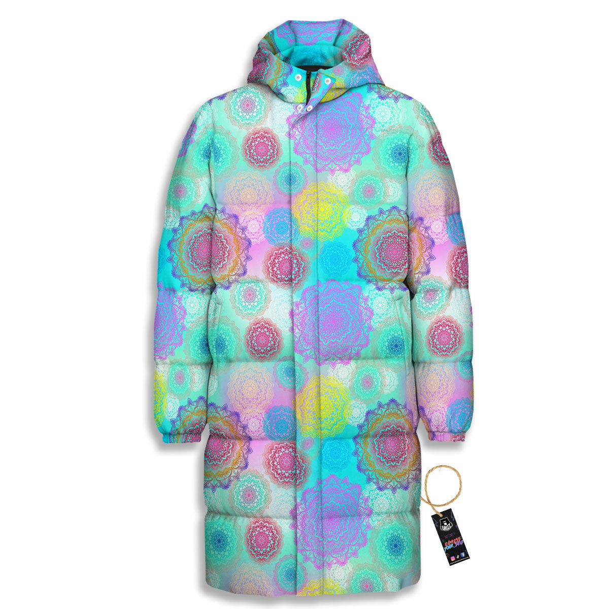 Bohemian Mandala Pastel Print Pattern Long Down Jacket-grizzshop