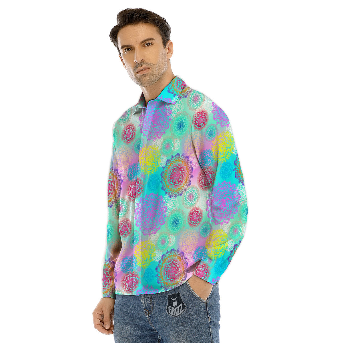 Bohemian Mandala Pastel Print Pattern Men's Dress Shirts-grizzshop
