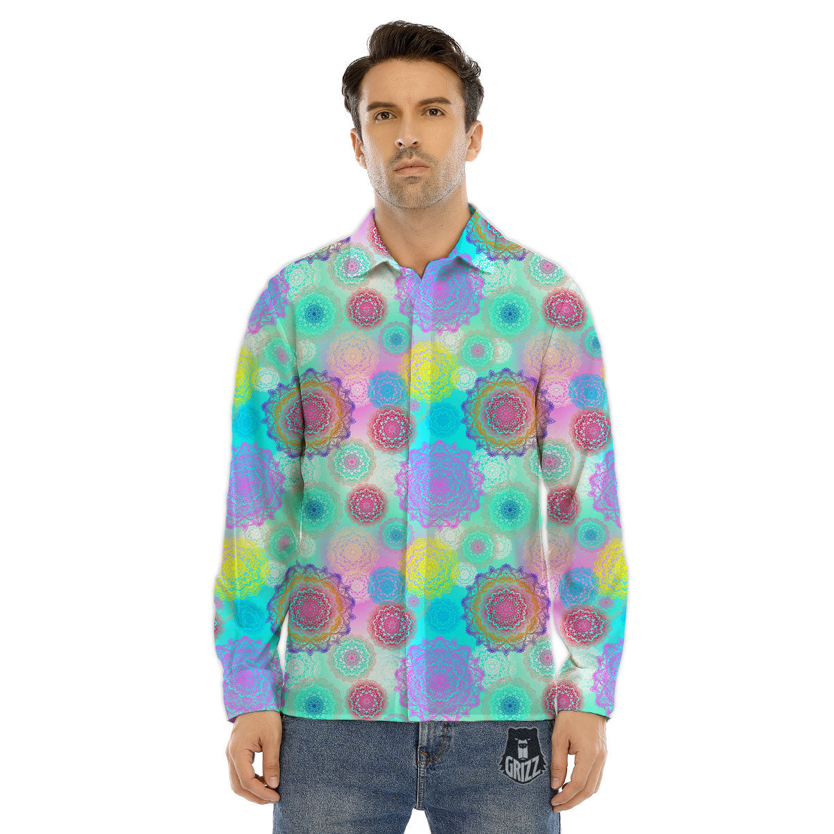 Bohemian Mandala Pastel Print Pattern Men's Dress Shirts-grizzshop