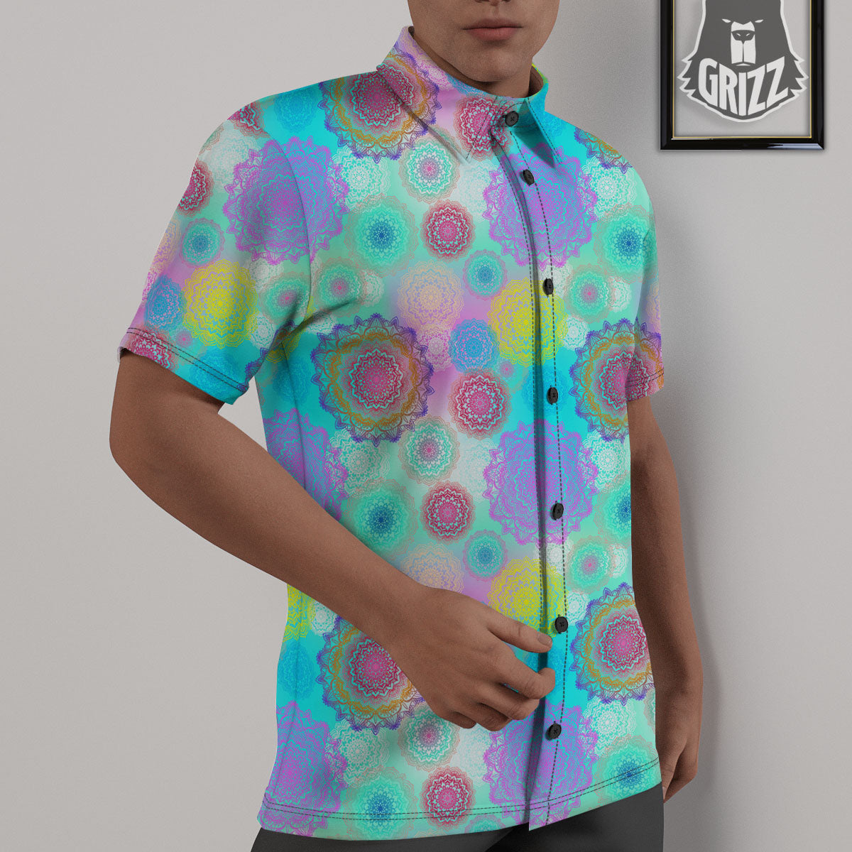Bohemian Mandala Pastel Print Pattern Untucked Shirts-grizzshop