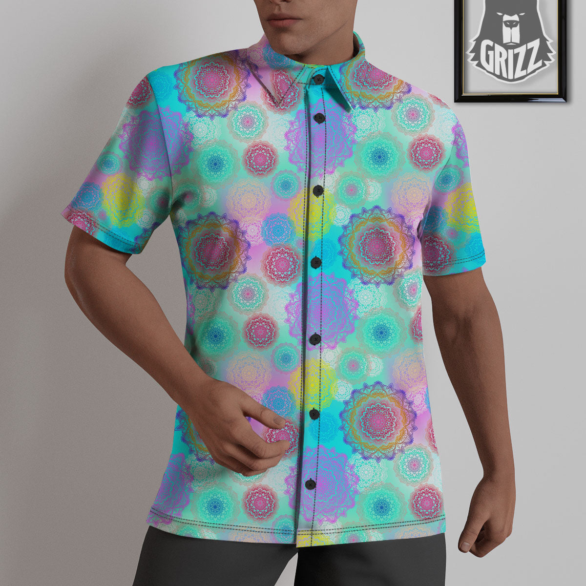 Bohemian Mandala Pastel Print Pattern Untucked Shirts-grizzshop