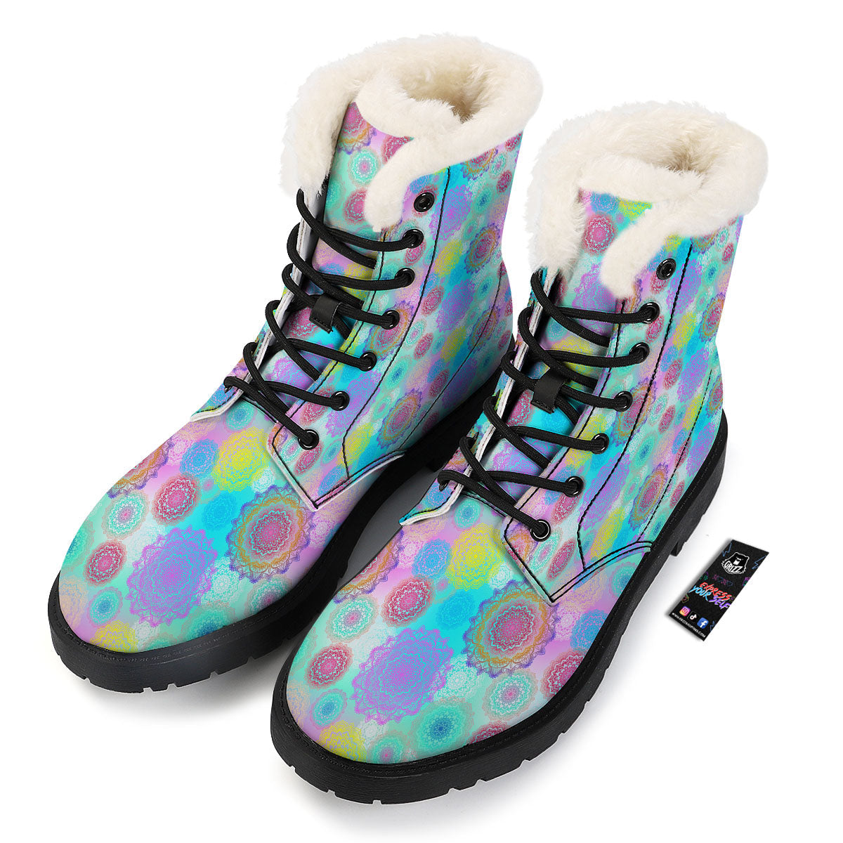 Bohemian Mandala Pastel Print Pattern Winter Boots-grizzshop
