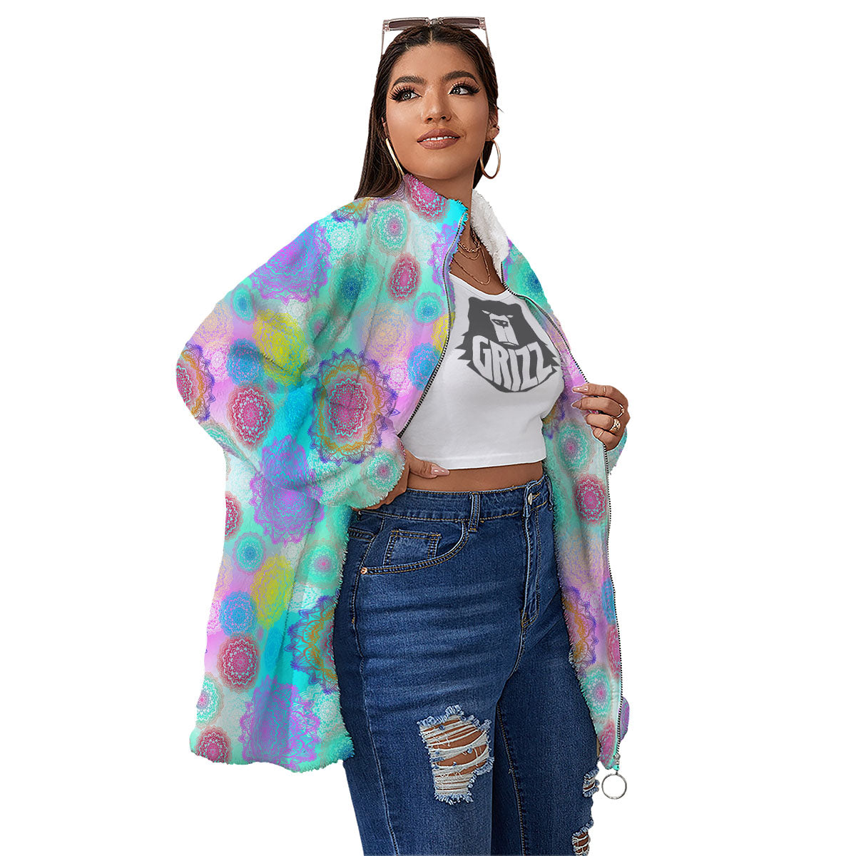 Bohemian Mandala Pastel Print Pattern Women's Sherpa Jacket-grizzshop